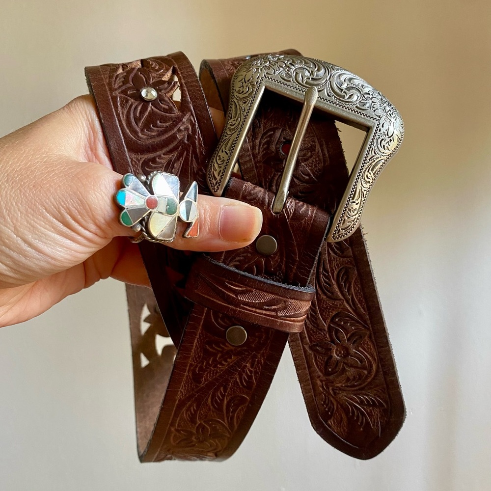 Shyanne Western Leather Tooled Belt